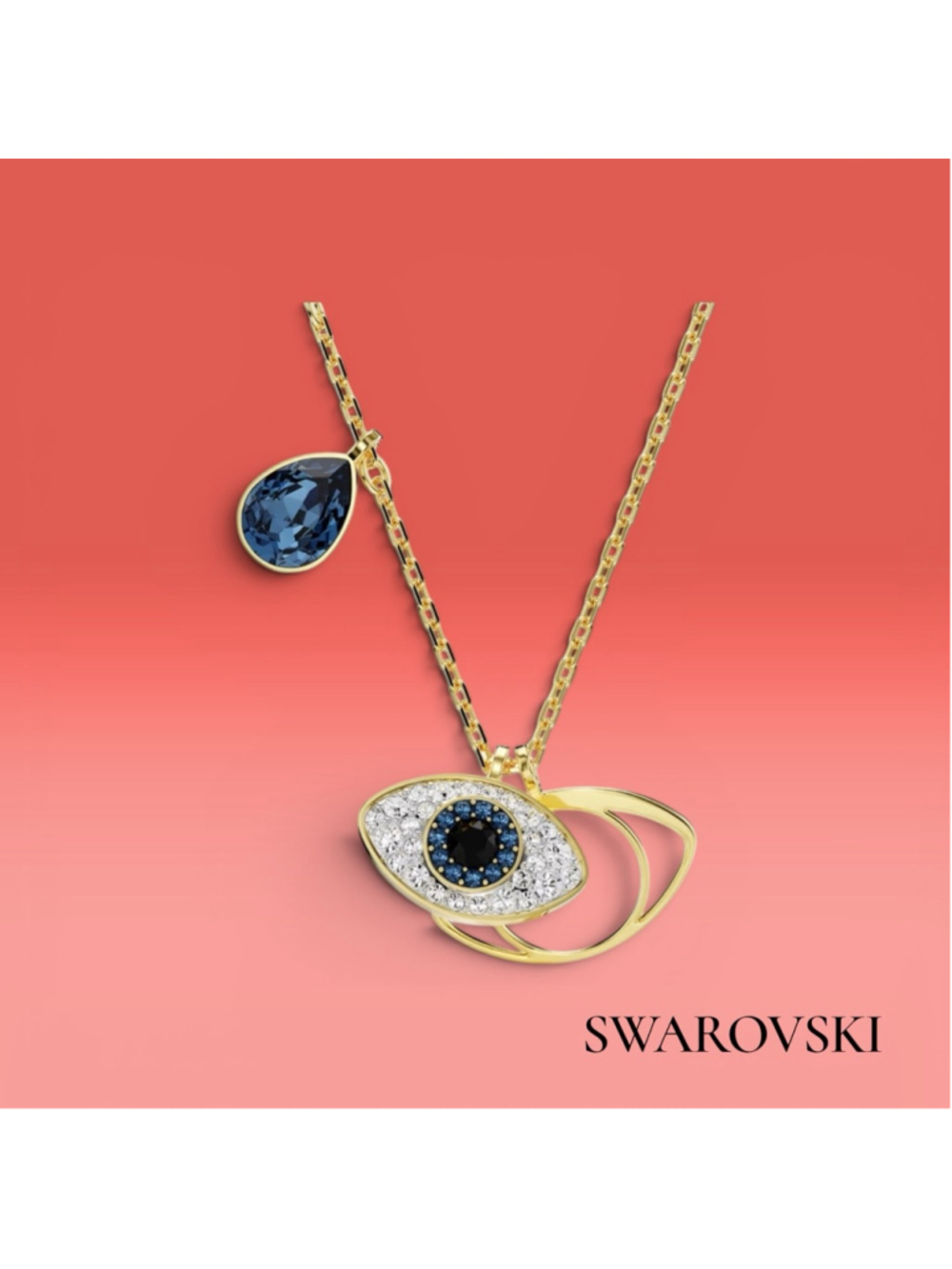 Swarovski Gold Plated Blue Stone Evil Eye Pendant Necklace GIFT